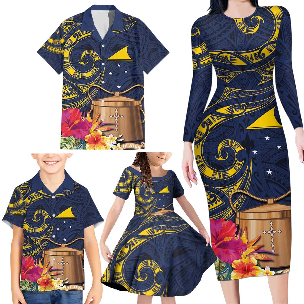 Tokelau Tokehega Day Family Matching Long Sleeve Bodycon Dress and Hawaiian Shirt Coat of Arms with Polynesian Tattoo and Hibiscus