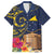 Tokelau Tokehega Day Family Matching Off Shoulder Short Dress and Hawaiian Shirt Coat of Arms with Polynesian Tattoo and Hibiscus