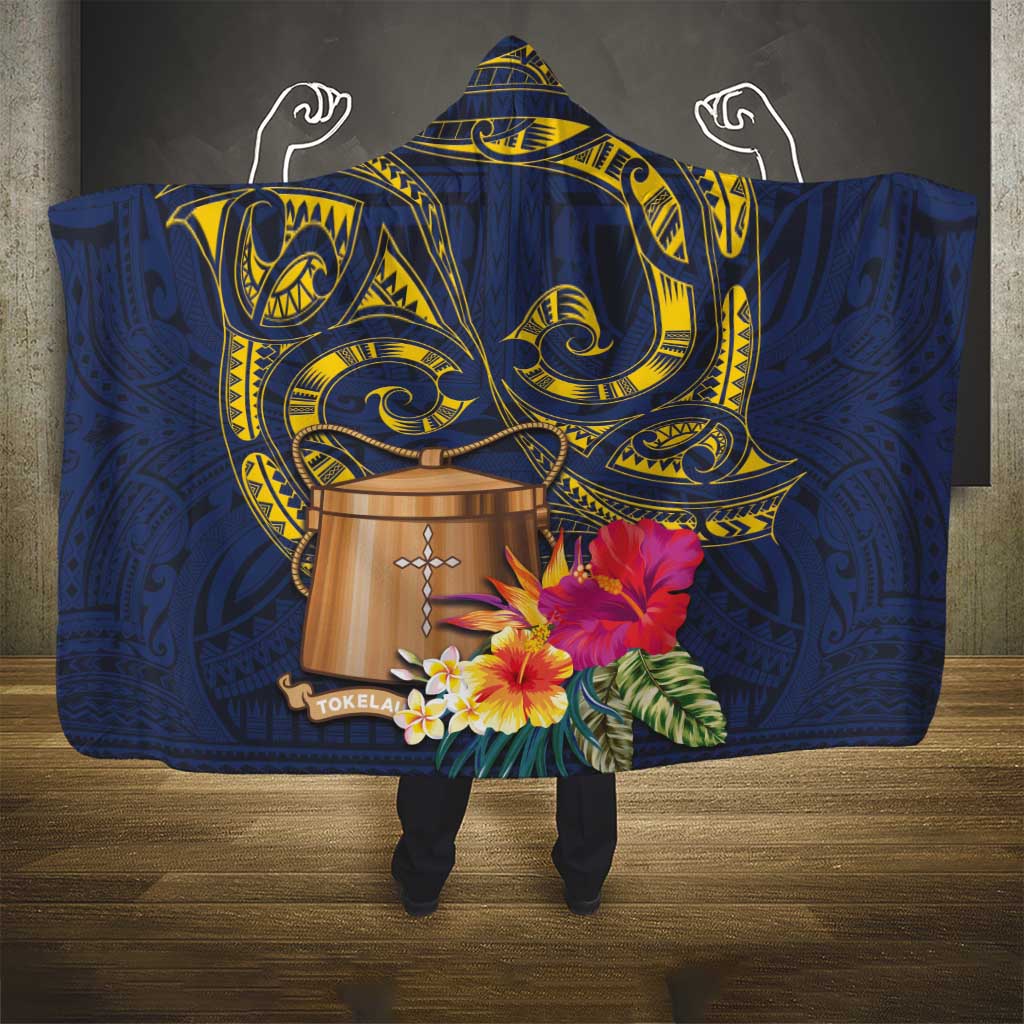 Tokelau Tokehega Day Hooded Blanket Coat of Arms with Polynesian Tattoo and Hibiscus