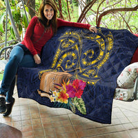 Tokelau Tokehega Day Quilt Coat of Arms with Polynesian Tattoo and Hibiscus