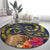 Tokelau Tokehega Day Round Carpet Coat of Arms with Polynesian Tattoo and Hibiscus