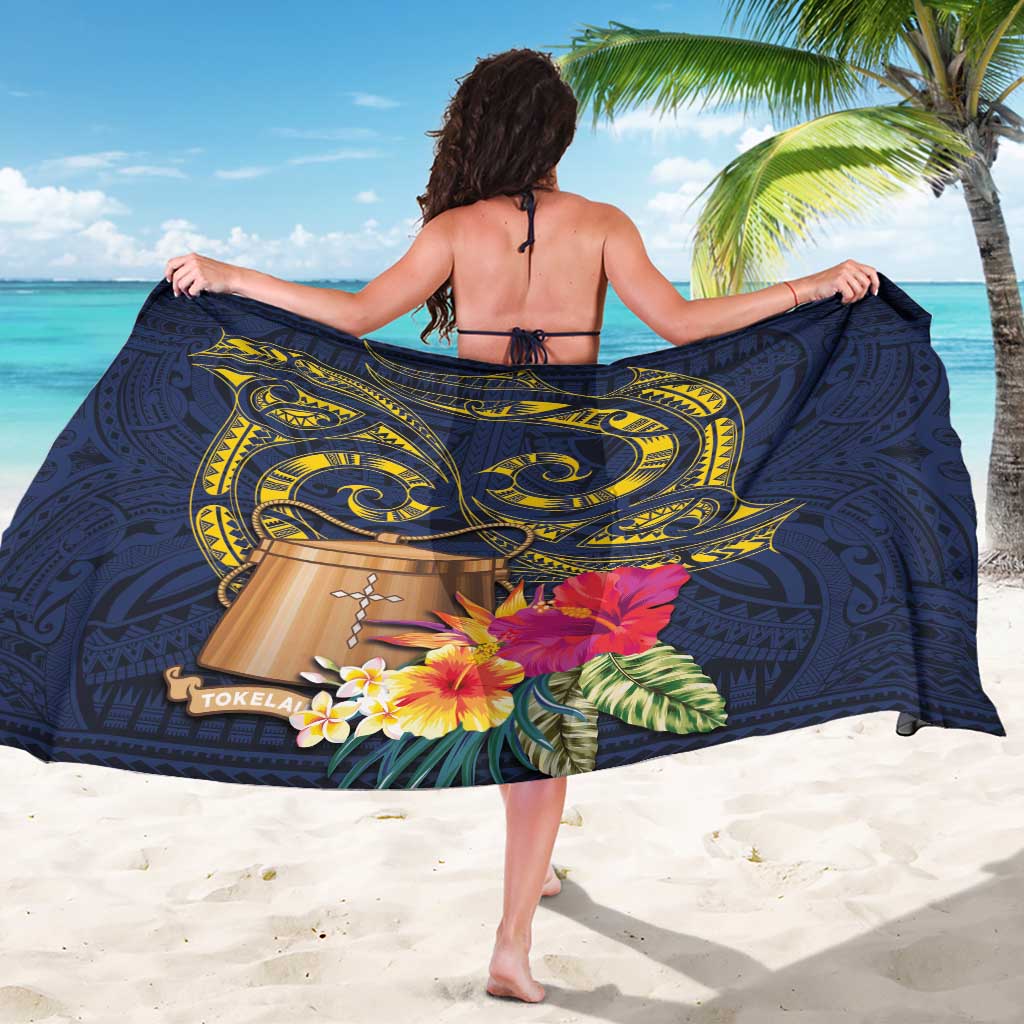 Tokelau Tokehega Day Sarong Coat of Arms with Polynesian Tattoo and Hibiscus