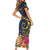 Tokelau Tokehega Day Short Sleeve Bodycon Dress Coat of Arms with Polynesian Tattoo and Hibiscus