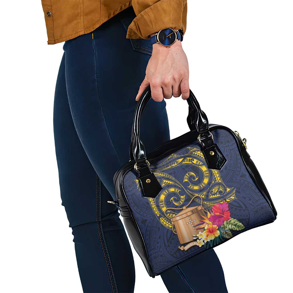 Tokelau Tokehega Day Shoulder Handbag Coat of Arms with Polynesian Tattoo and Hibiscus