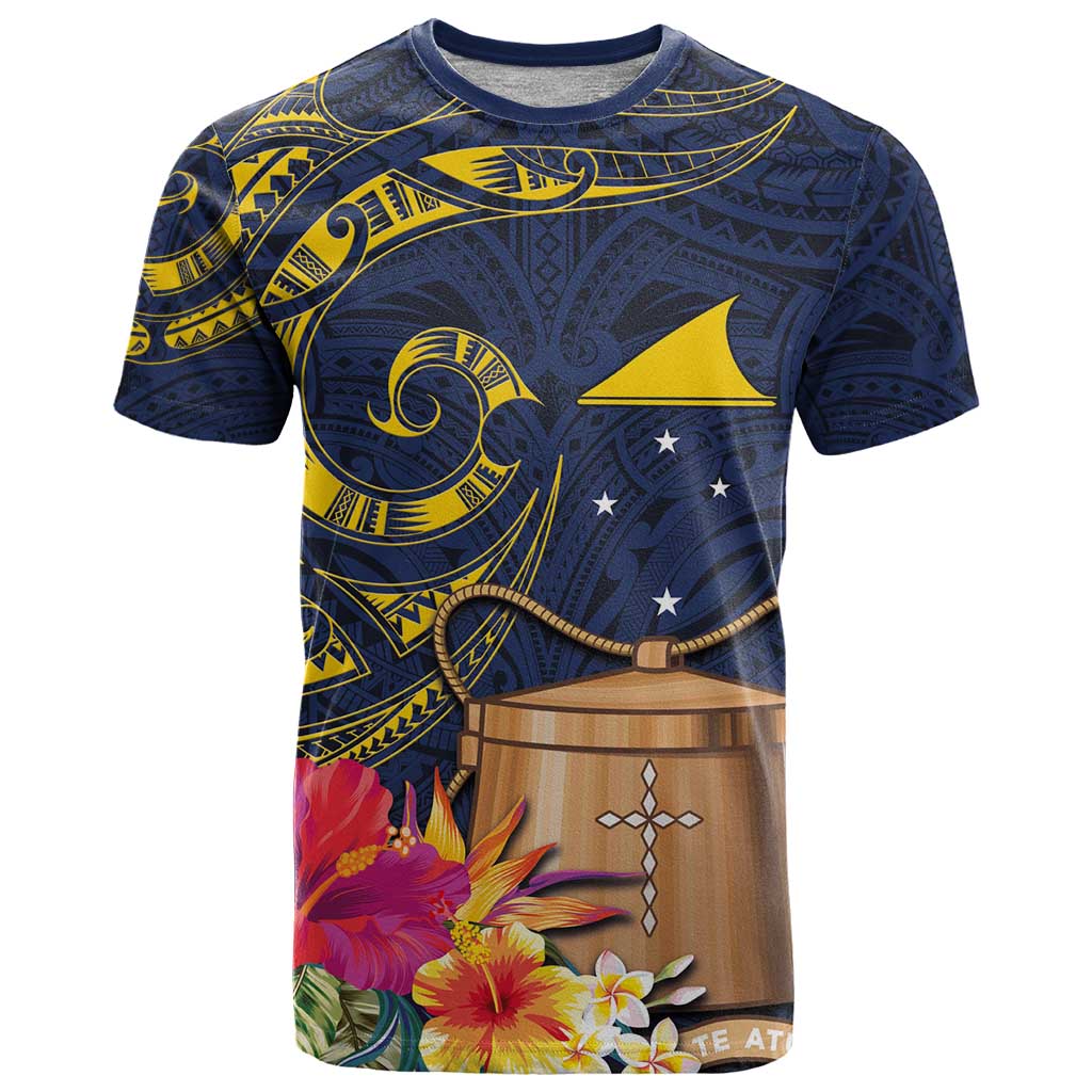 Tokelau Tokehega Day T Shirt Coat of Arms with Polynesian Tattoo and Hibiscus