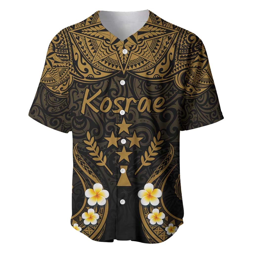 Personalised Kosrae Liberation Day Baseball Jersey Polynesian Tattoo and Plumeria Gold Color