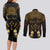 Personalised Kosrae Liberation Day Couples Matching Long Sleeve Bodycon Dress and Long Sleeve Button Shirt Polynesian Tattoo and Plumeria Gold Color