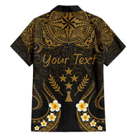 Personalised Kosrae Liberation Day Family Matching Long Sleeve Bodycon Dress and Hawaiian Shirt Polynesian Tattoo and Plumeria Gold Color