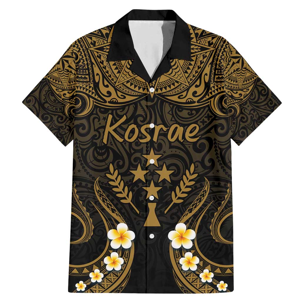 Personalised Kosrae Liberation Day Family Matching Mermaid Dress and Hawaiian Shirt Polynesian Tattoo and Plumeria Gold Color