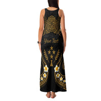 Personalised Kosrae Liberation Day Family Matching Tank Maxi Dress and Hawaiian Shirt Polynesian Tattoo and Plumeria Gold Color