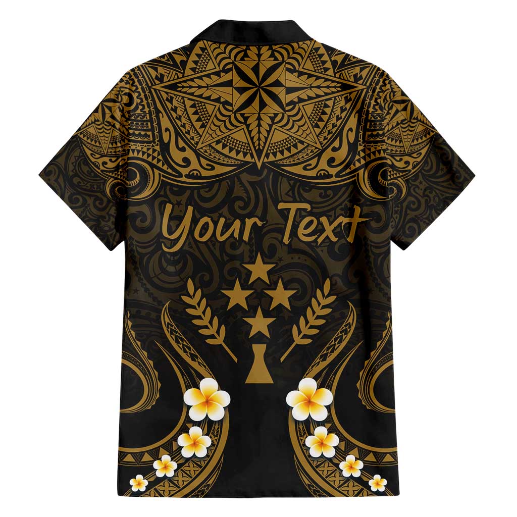 Personalised Kosrae Liberation Day Hawaiian Shirt Polynesian Tattoo and Plumeria Gold Color