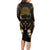 Personalised Kosrae Liberation Day Long Sleeve Bodycon Dress Polynesian Tattoo and Plumeria Gold Color