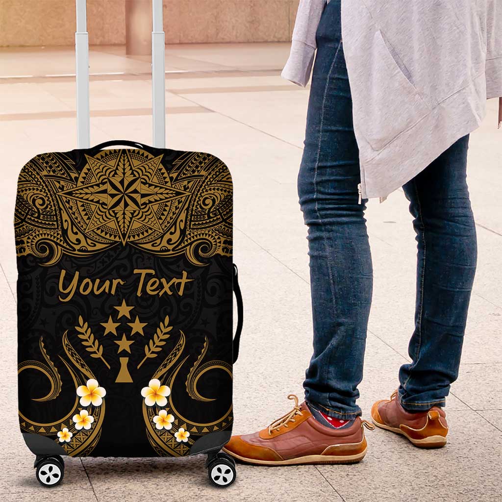 Personalised Kosrae Liberation Day Luggage Cover Polynesian Tattoo and Plumeria Gold Color