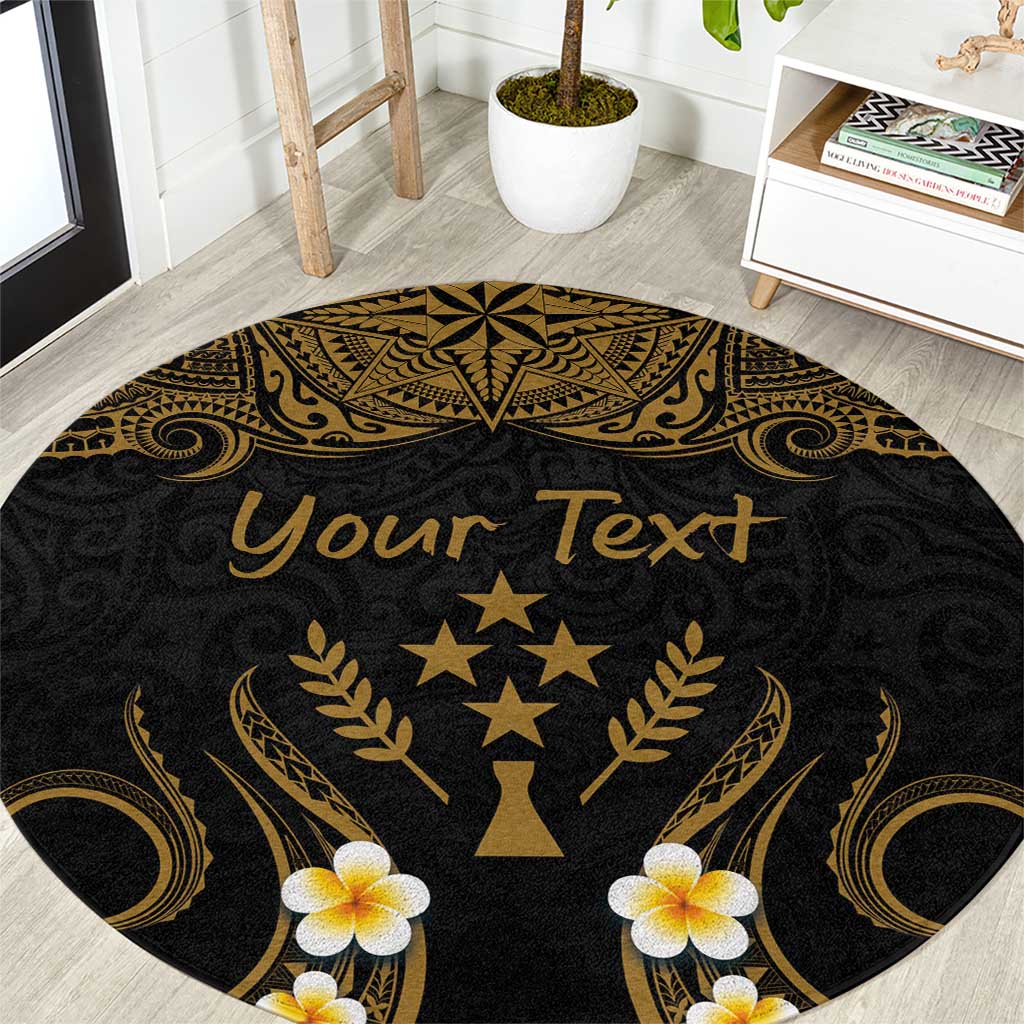 Personalised Kosrae Liberation Day Round Carpet Polynesian Tattoo and Plumeria Gold Color