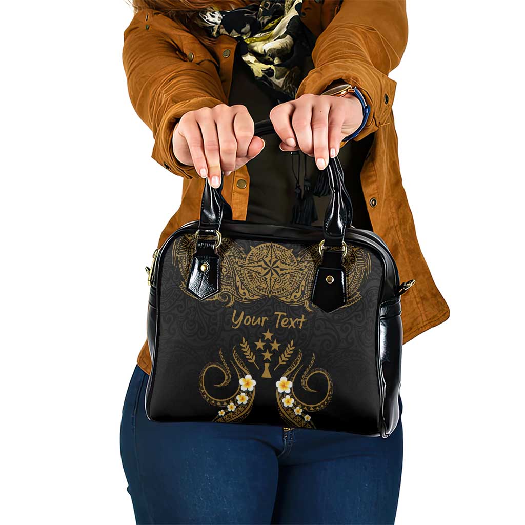 Personalised Kosrae Liberation Day Shoulder Handbag Polynesian Tattoo and Plumeria Gold Color