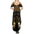 Personalised Kosrae Liberation Day Summer Maxi Dress Polynesian Tattoo and Plumeria Gold Color