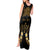 Personalised Kosrae Liberation Day Tank Maxi Dress Polynesian Tattoo and Plumeria Gold Color