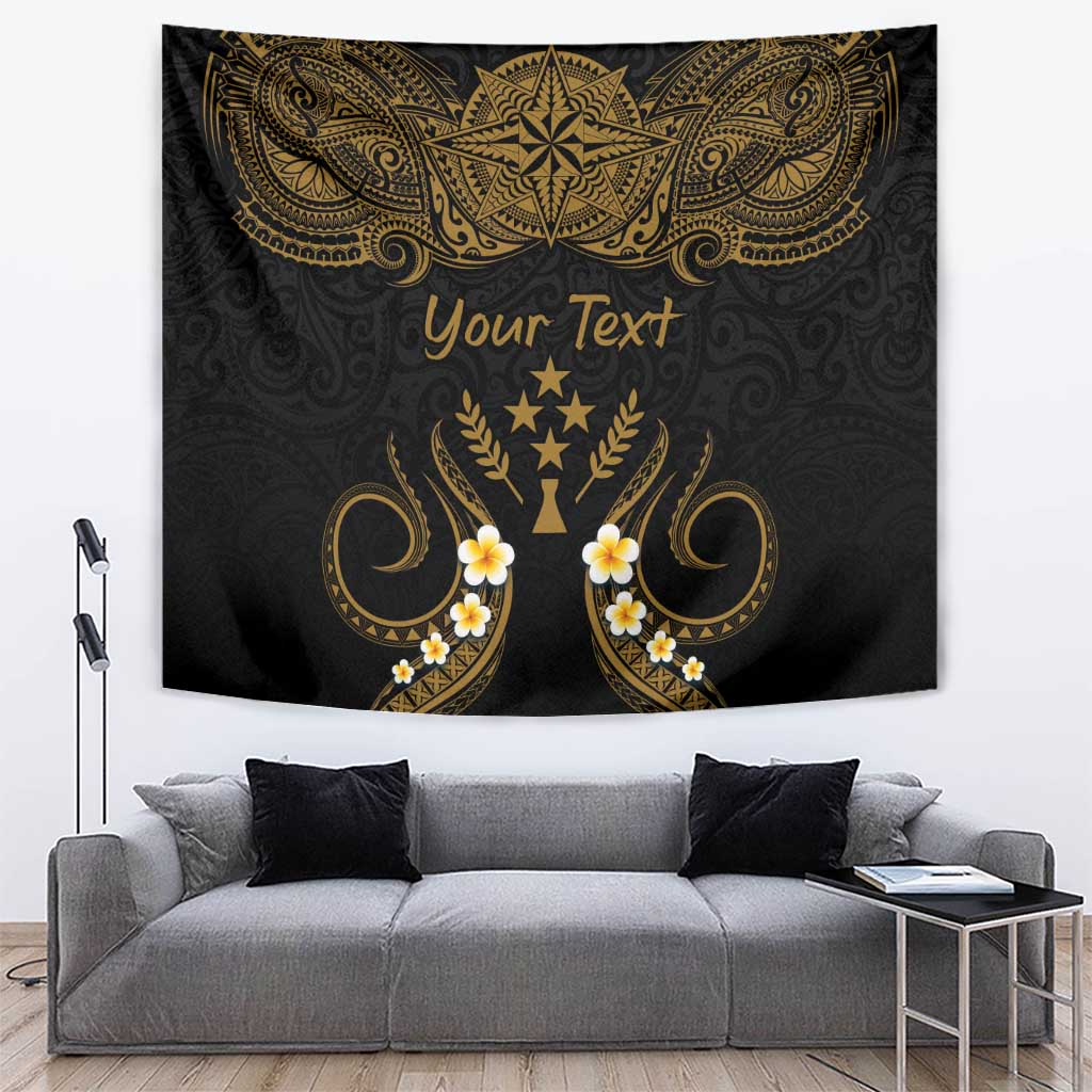 Personalised Kosrae Liberation Day Tapestry Polynesian Tattoo and Plumeria Gold Color