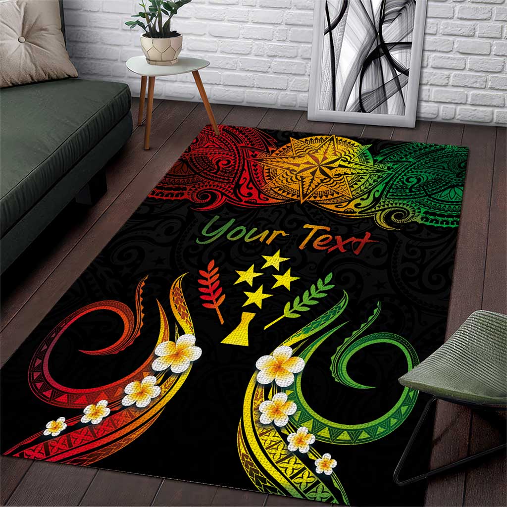 Personalised Kosrae Liberation Day Area Rug Polynesian Tattoo and Plumeria Reggae Color