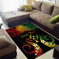 Personalised Kosrae Liberation Day Area Rug Polynesian Tattoo and Plumeria Reggae Color