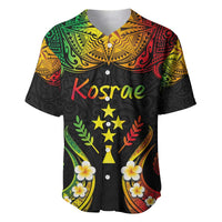Personalised Kosrae Liberation Day Baseball Jersey Polynesian Tattoo and Plumeria Reggae Color