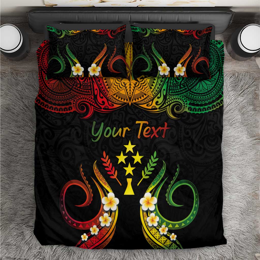 Personalised Kosrae Liberation Day Bedding Set Polynesian Tattoo and Plumeria Reggae Color