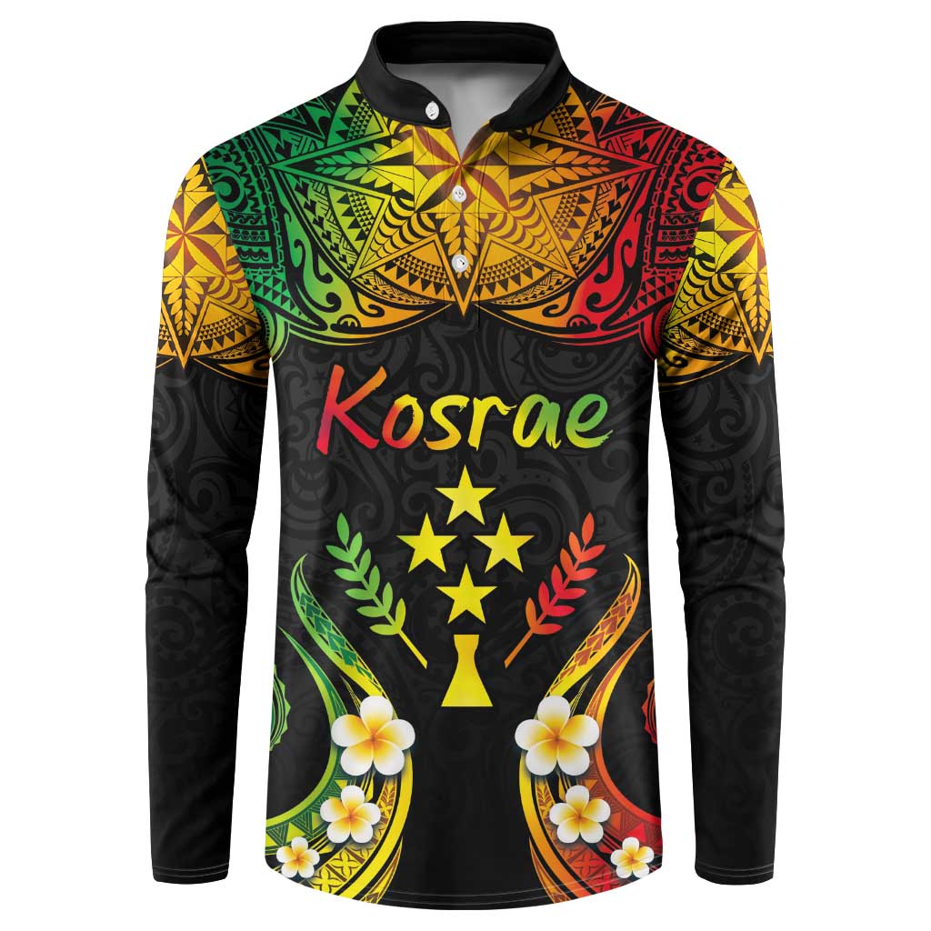 Personalised Kosrae Liberation Day Button Sweatshirt Polynesian Tattoo and Plumeria Reggae Color