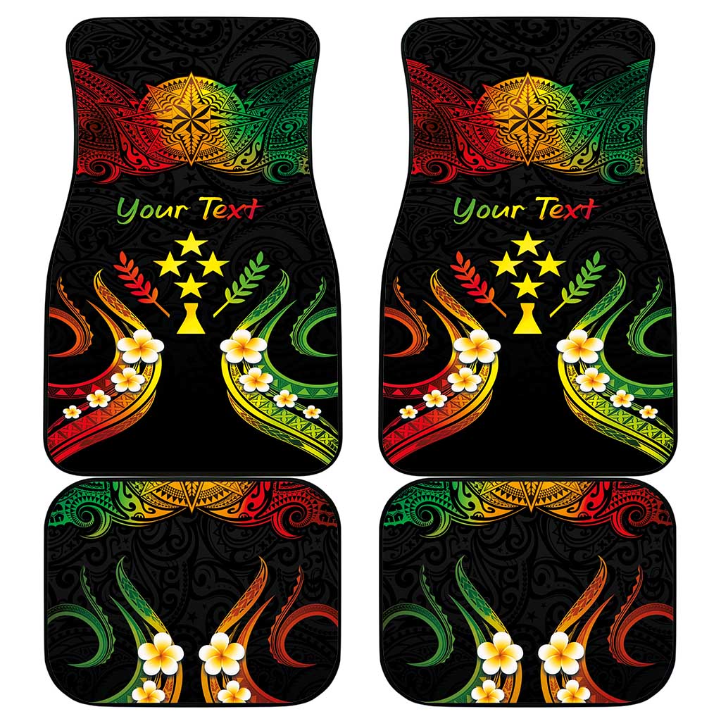 Personalised Kosrae Liberation Day Car Mats Polynesian Tattoo and Plumeria Reggae Color