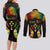 Personalised Kosrae Liberation Day Couples Matching Long Sleeve Bodycon Dress and Long Sleeve Button Shirt Polynesian Tattoo and Plumeria Reggae Color