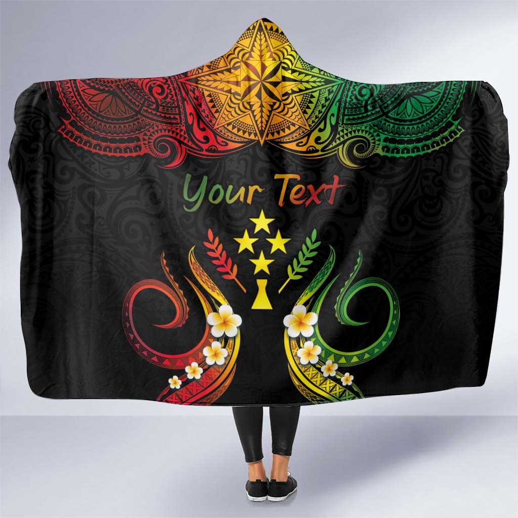 Personalised Kosrae Liberation Day Hooded Blanket Polynesian Tattoo and Plumeria Reggae Color