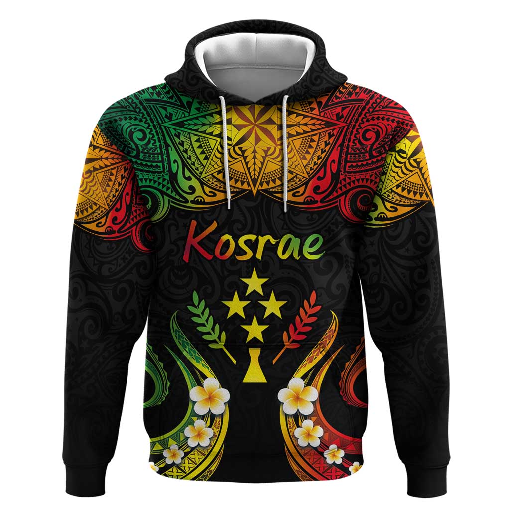 Personalised Kosrae Liberation Day Hoodie Polynesian Tattoo and Plumeria Reggae Color