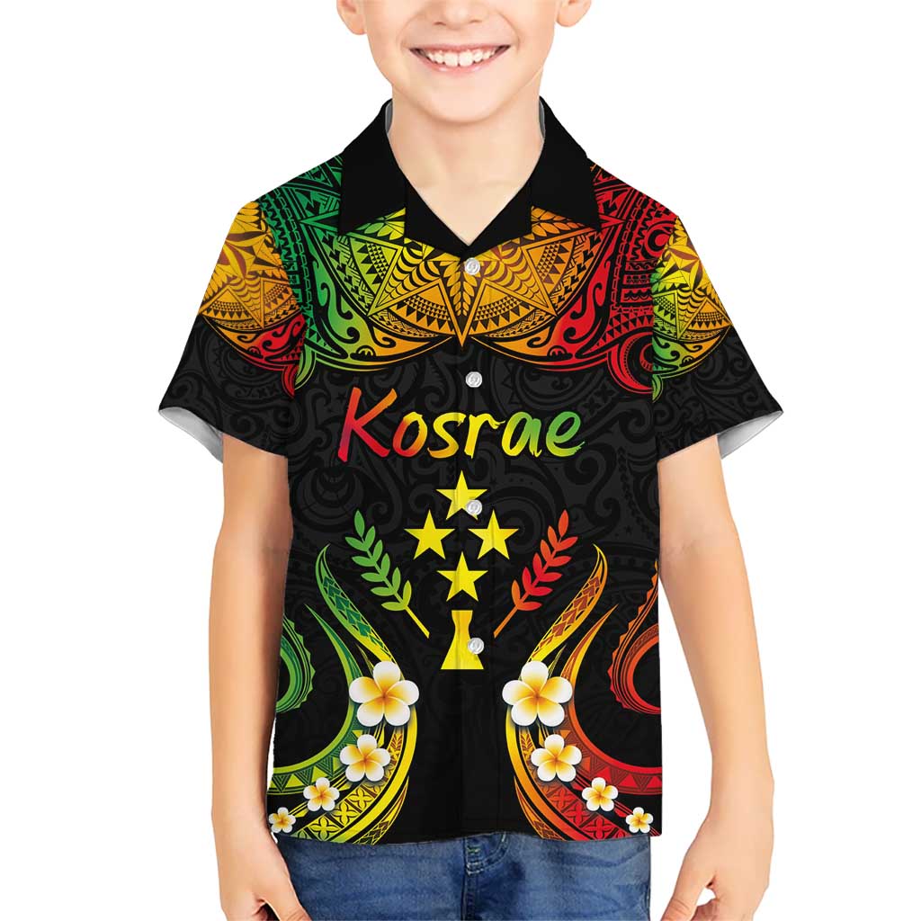 Personalised Kosrae Liberation Day Kid Hawaiian Shirt Polynesian Tattoo and Plumeria Reggae Color