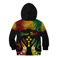 Personalised Kosrae Liberation Day Kid Hoodie Polynesian Tattoo and Plumeria Reggae Color