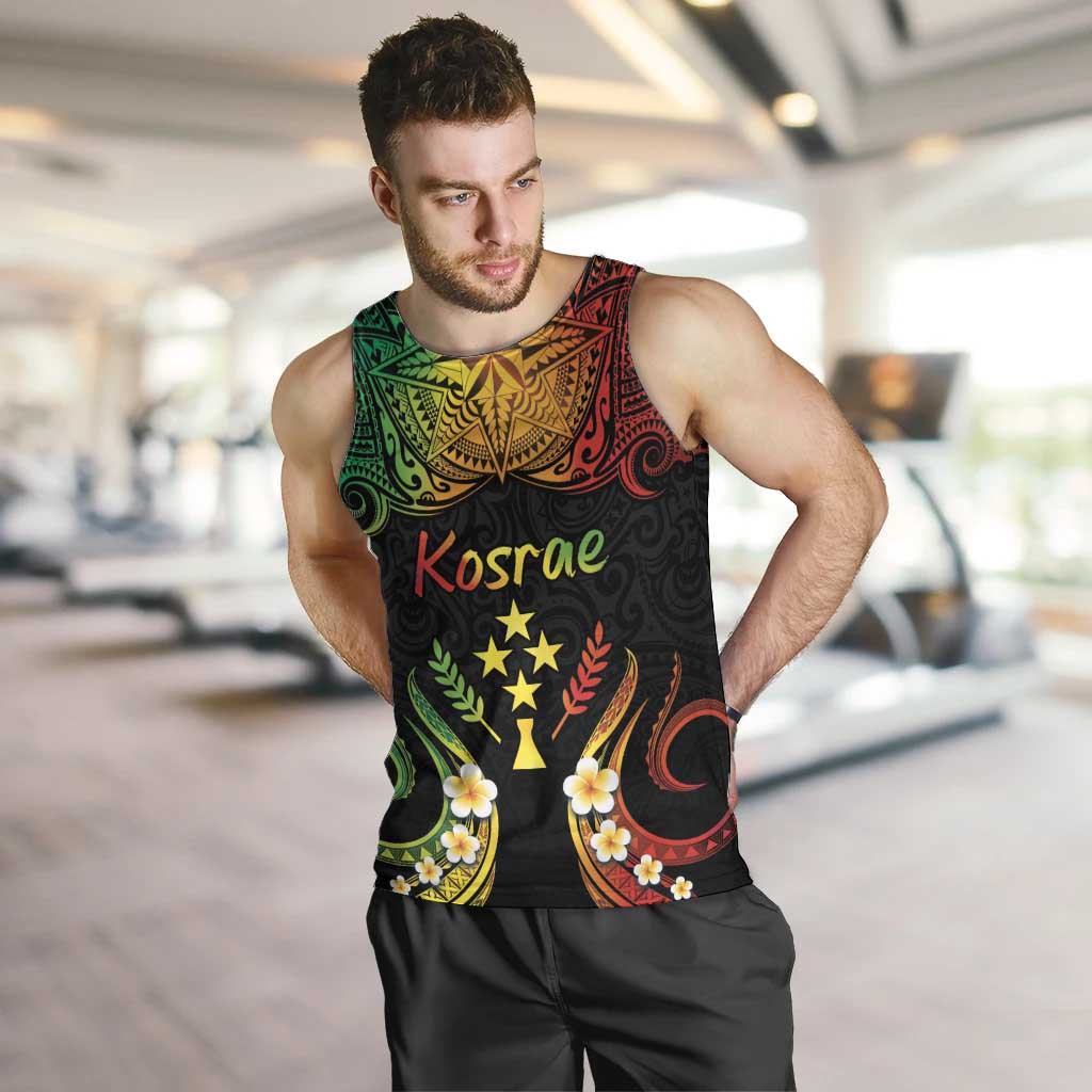 Personalised Kosrae Liberation Day Men Tank Top Polynesian Tattoo and Plumeria Reggae Color