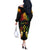 Personalised Kosrae Liberation Day Off The Shoulder Long Sleeve Dress Polynesian Tattoo and Plumeria Reggae Color