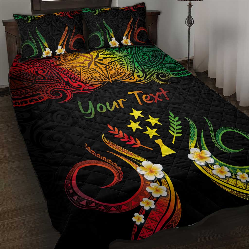 Personalised Kosrae Liberation Day Quilt Bed Set Polynesian Tattoo and Plumeria Reggae Color