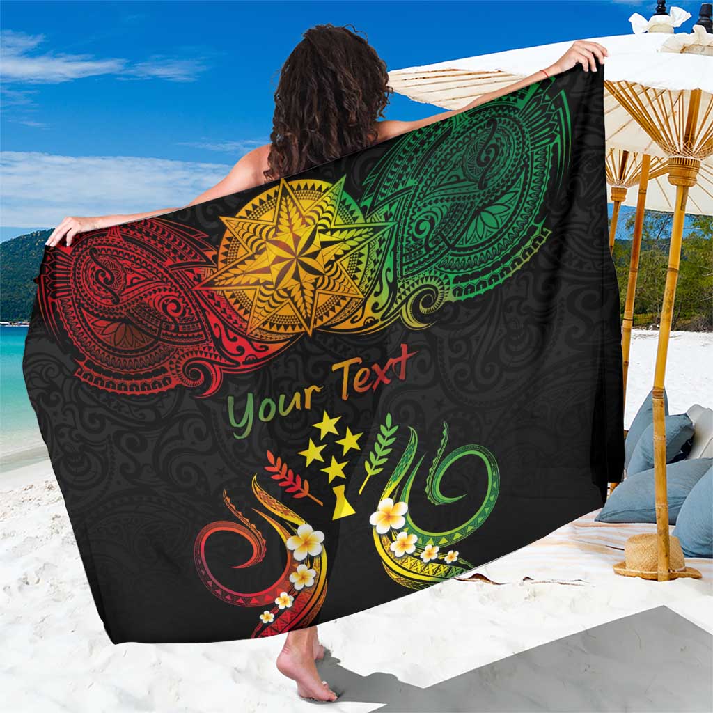 Personalised Kosrae Liberation Day Sarong Polynesian Tattoo and Plumeria Reggae Color