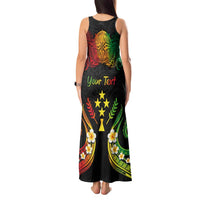 Personalised Kosrae Liberation Day Tank Maxi Dress Polynesian Tattoo and Plumeria Reggae Color