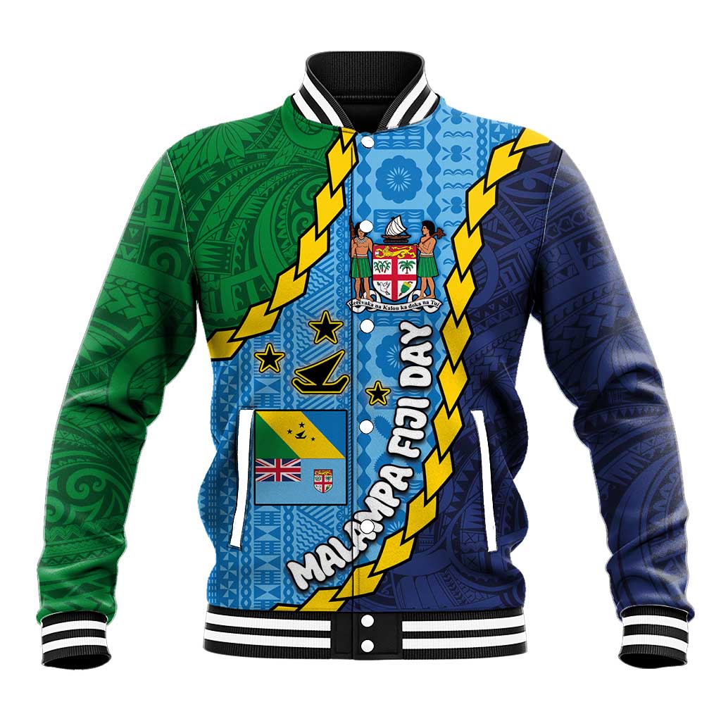 Malampa Fiji Day Baseball Jacket National Symbols with Tapa Tribal and Polynesian Tattoo