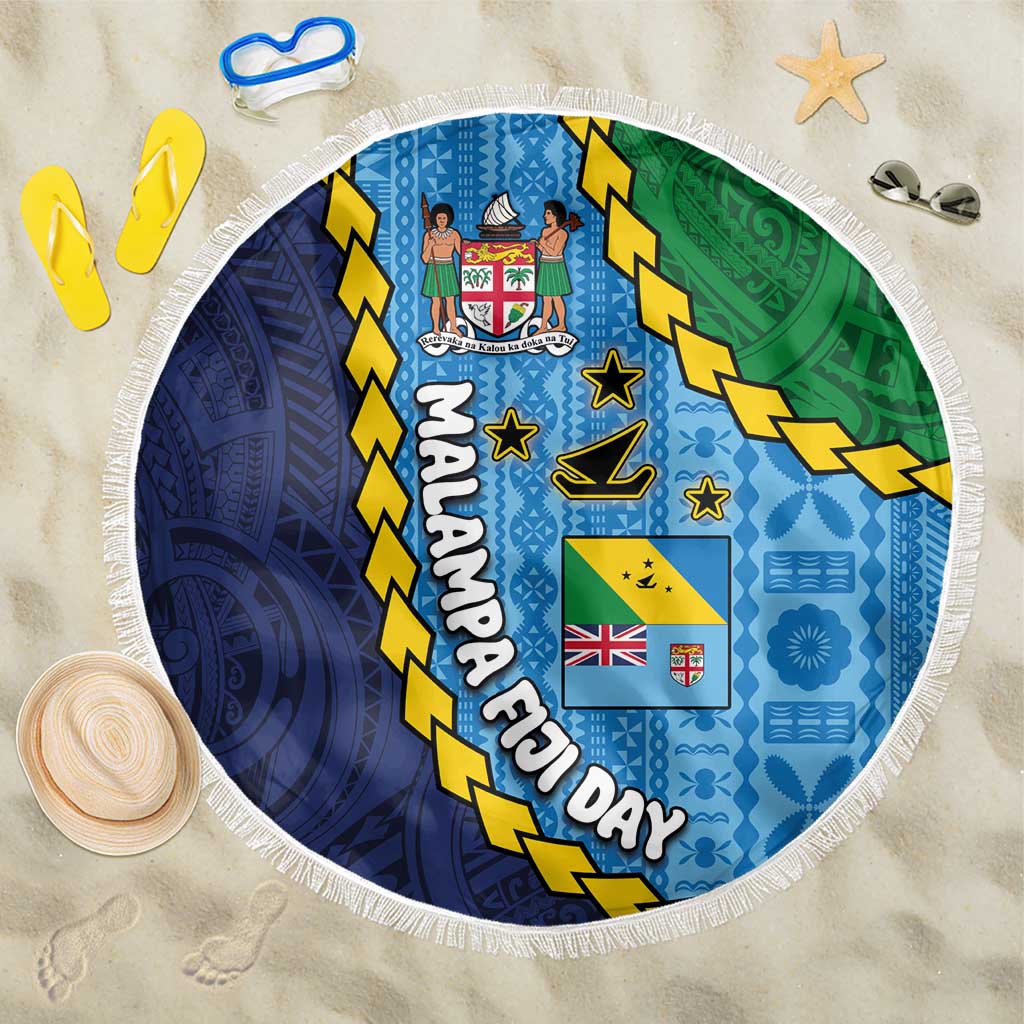 Malampa Fiji Day Beach Blanket National Symbols with Tapa Tribal and Polynesian Tattoo