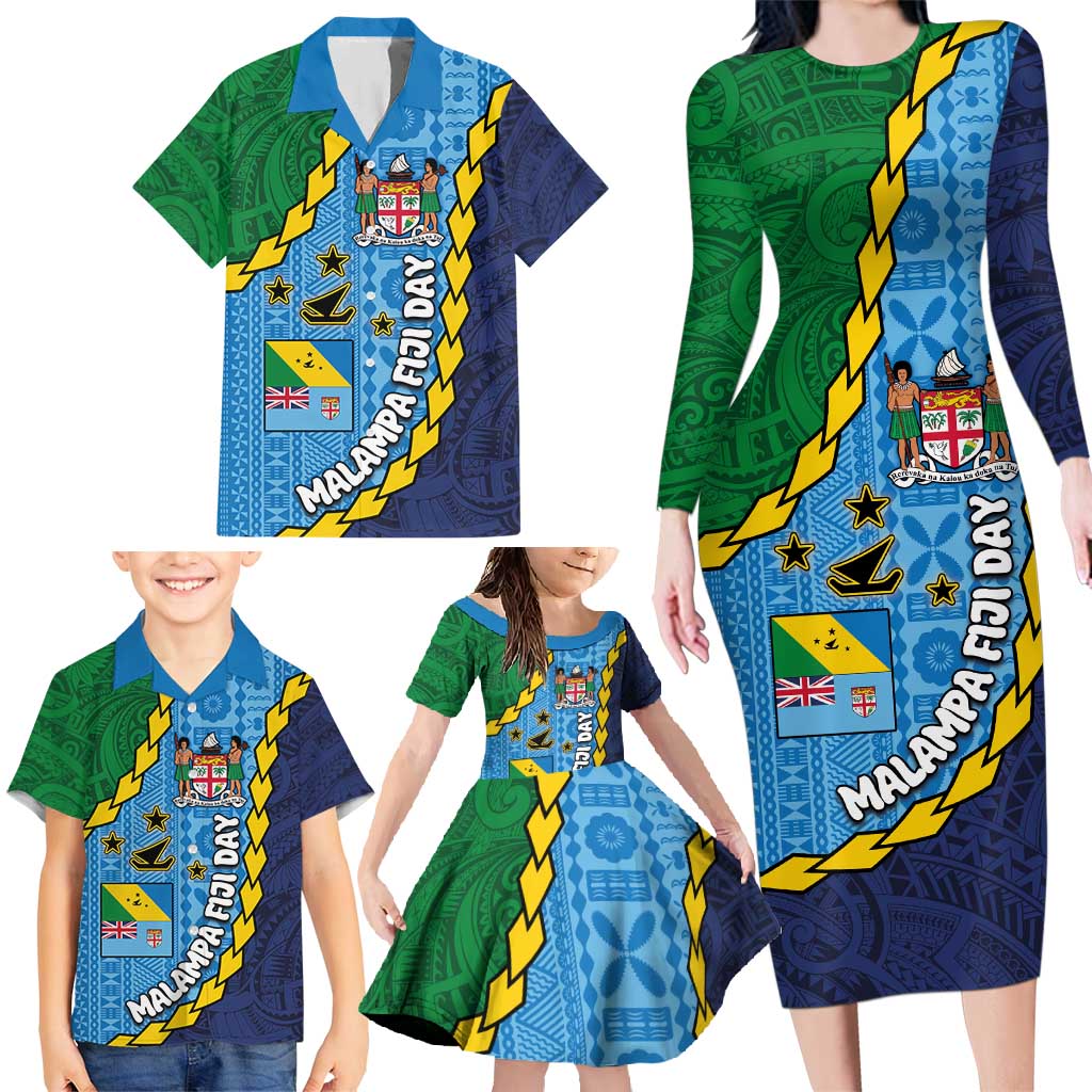 Malampa Fiji Day Family Matching Long Sleeve Bodycon Dress and Hawaiian Shirt National Symbols with Tapa Tribal and Polynesian Tattoo