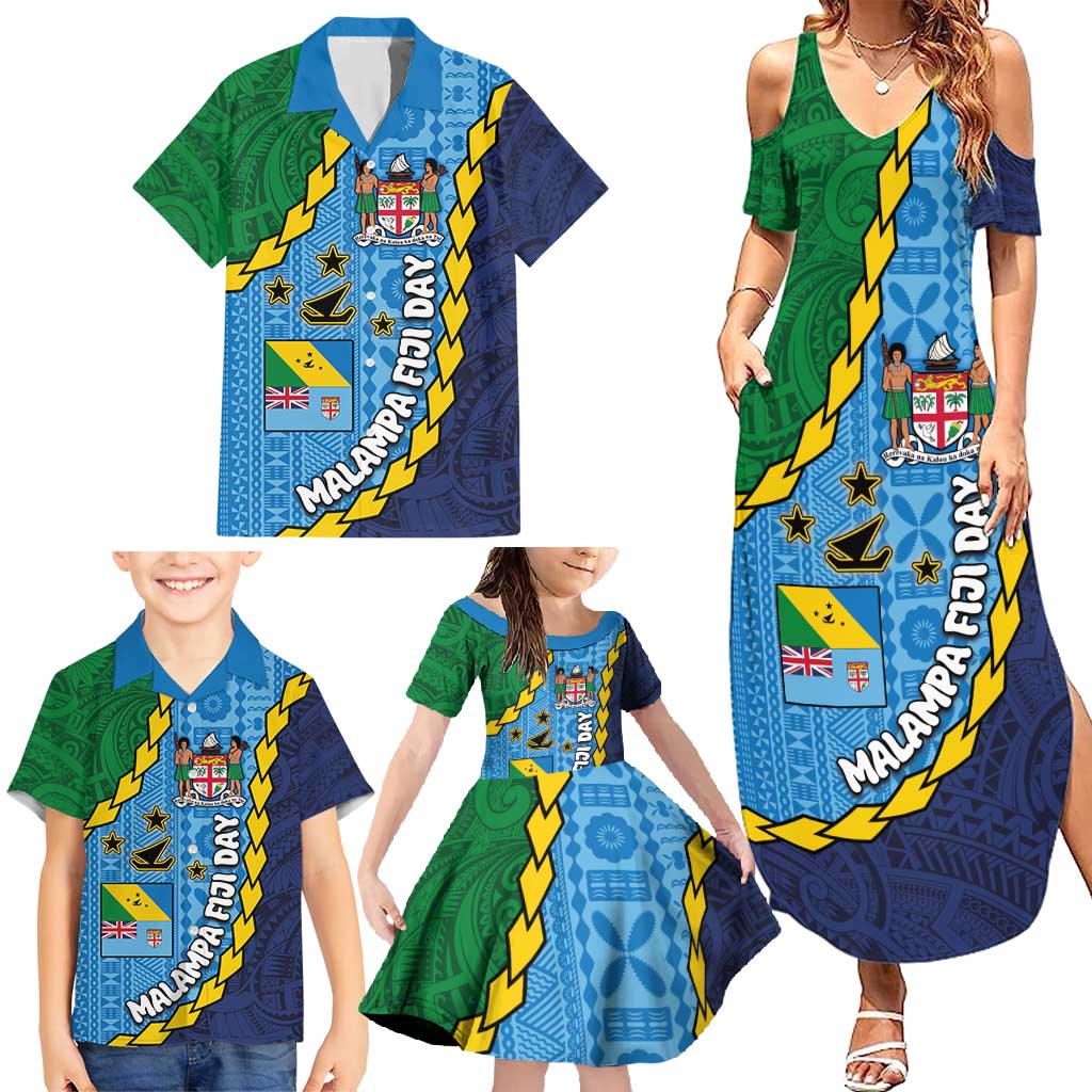 Malampa Fiji Day Family Matching Summer Maxi Dress and Hawaiian Shirt National Symbols with Tapa Tribal and Polynesian Tattoo