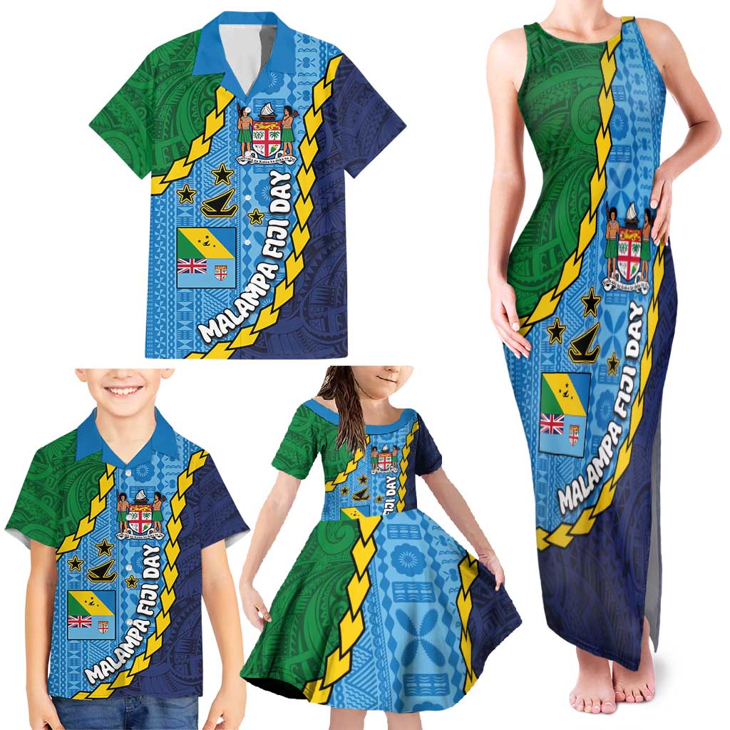 Malampa Fiji Day Family Matching Tank Maxi Dress and Hawaiian Shirt National Symbols with Tapa Tribal and Polynesian Tattoo