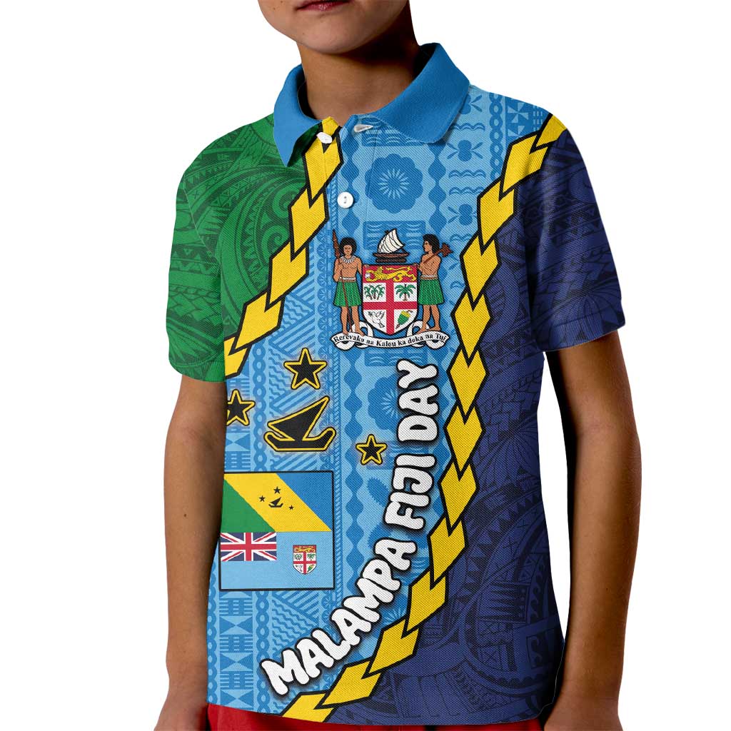 Malampa Fiji Day Kid Polo Shirt National Symbols with Tapa Tribal and Polynesian Tattoo