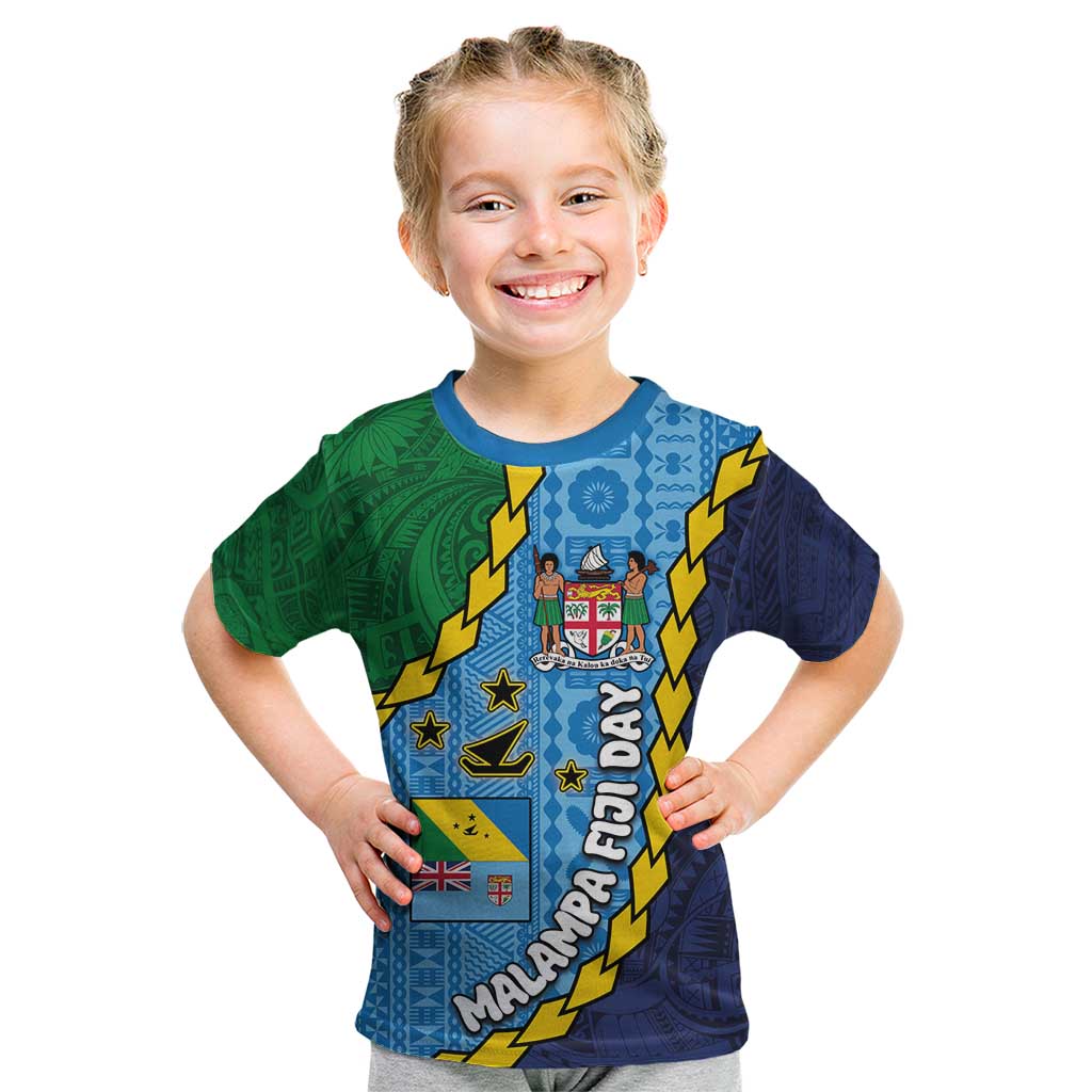 Malampa Fiji Day Kid T Shirt National Symbols with Tapa Tribal and Polynesian Tattoo