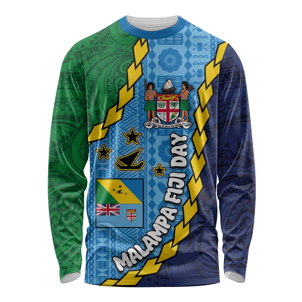 Malampa Fiji Day Long Sleeve Shirt National Symbols with Tapa Tribal and Polynesian Tattoo