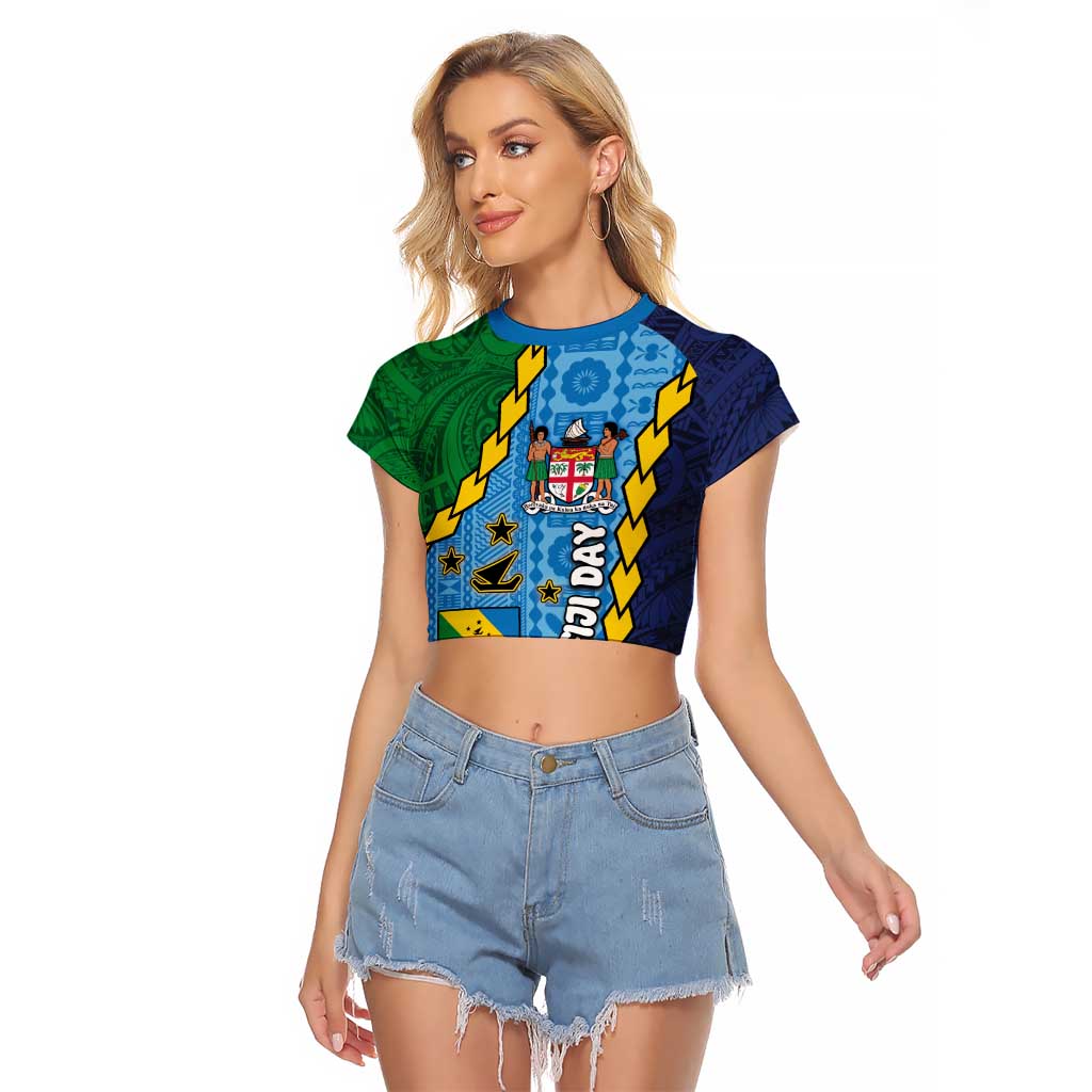 Malampa Fiji Day Raglan Cropped T Shirt National Symbols with Tapa Tribal and Polynesian Tattoo