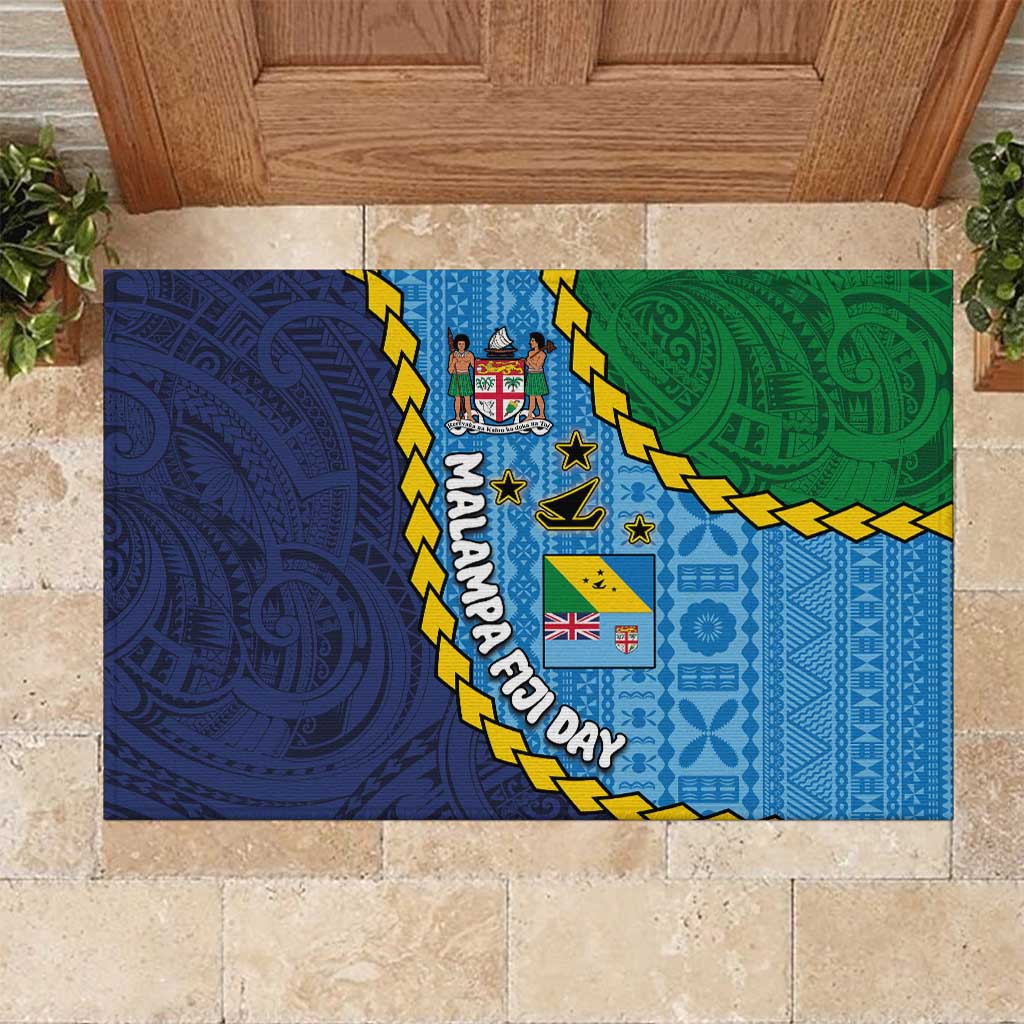 Malampa Fiji Day Rubber Doormat National Symbols with Tapa Tribal and Polynesian Tattoo