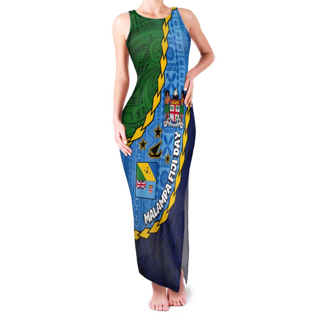 Malampa Fiji Day Tank Maxi Dress National Symbols with Tapa Tribal and Polynesian Tattoo