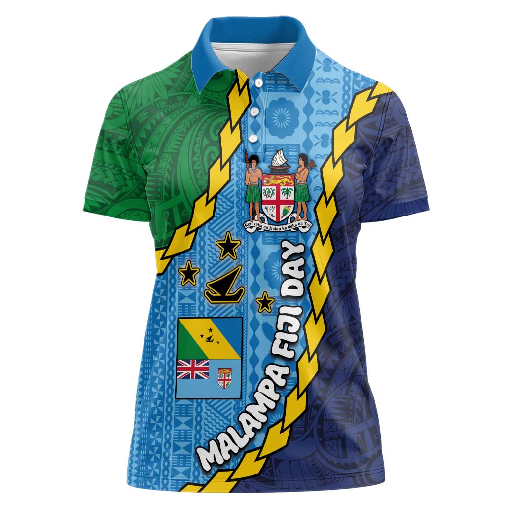 Malampa Fiji Day Women Polo Shirt National Symbols with Tapa Tribal and Polynesian Tattoo